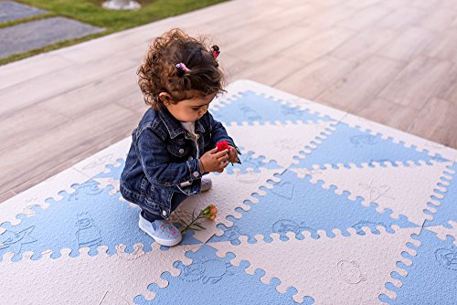 LuBabymats - Alfombra puzzle infantil para bebés de Foam (EVA), suelo extra acolchado para niños, color azul y beige