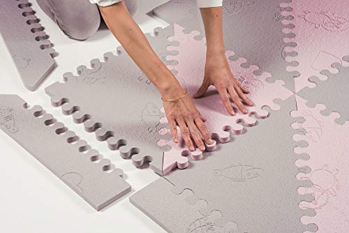 LuBabymats - Alfombra puzzle infantil para bebés de Foam (EVA), suelo extra acolchado para niños, color rosa y gris