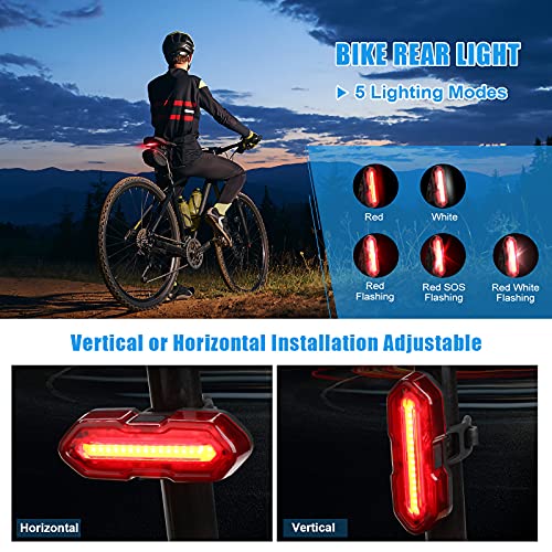 Luces Bicicleta Delantera y Trasera Linterna Bicicleta Recargable USB, 5+6 Modes con IP65 Resistente, Giratoria 360 ° Bocina y Luz para Carretera y Montaña, Control Remoto