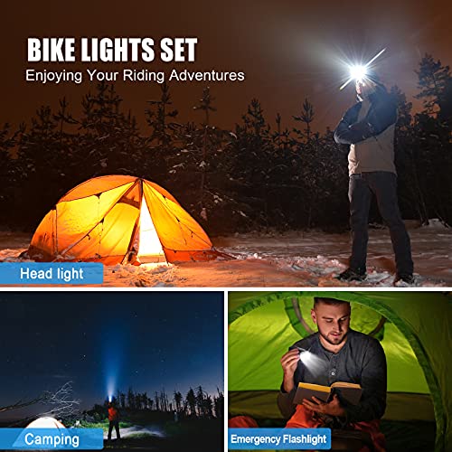 Luces Bicicleta Delantera y Trasera Linterna Bicicleta Recargable USB, 5+6 Modes con IP65 Resistente, Giratoria 360 ° Bocina y Luz para Carretera y Montaña, Control Remoto