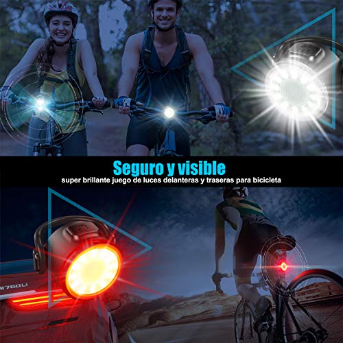 Luces Bicicleta, Luces Delanteras y Traseras Recargables USB Para Bicicleta, Impermeable LED Luz Bicicleta, 6 Iluminación Modos Luz de alerta, Luces Seguridad Para Ciclismo de Montaña y Carretera