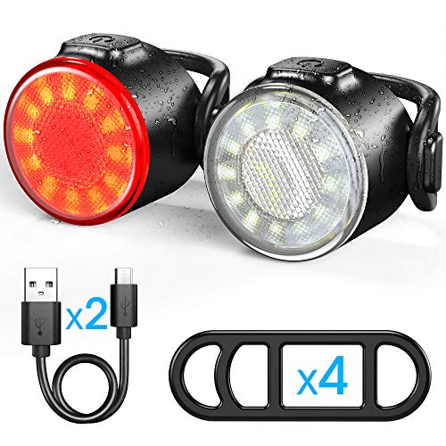 Luces Bicicleta, Luces Delanteras y Traseras Recargables USB Para Bicicleta, Impermeable LED Luz Bicicleta, 6 Iluminación Modos Luz de alerta, Luces Seguridad Para Ciclismo de Montaña y Carretera