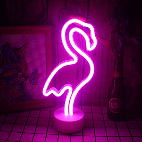 Luces de neón de flamenco rosa, luces de base de neón, letreros alimentados por USB/batería, regalos de decoración de fiesta de Navidad para dormitorio de niñas