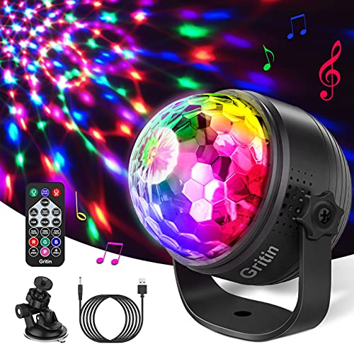 Luces Discoteca, Gritin Activadas por Sonido Bola Discoteca de Luces de Fiesta -15 Colores RGBP Cambio con Control Remoto, con 4M USB Cable Ideal para Cumpleaño, Discoteca, Fiesta