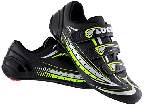 LUCK Zapatilla de Ciclismo Mega, para Carretera, con Suela de Carbono y Triple Tira de Velcro. (38 EU)