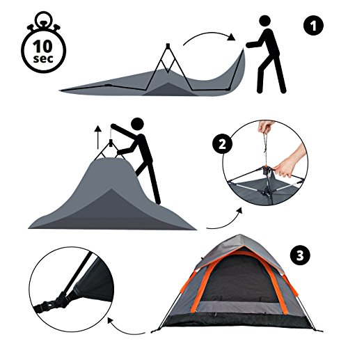 Lumaland Tienda de campaña Outdoor Light Pop Up Ligera para 3 Personas Camping Acampada Festival 210 x 190 x 110 cm Gris