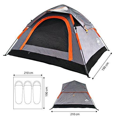 Lumaland Tienda de campaña Outdoor Light Pop Up Ligera para 3 Personas Camping Acampada Festival 210 x 190 x 110 cm Gris