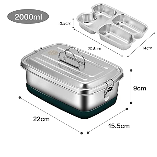 Lunch box,Fiambrera,304 fiambrera acero inoxidable,2000 ml Fiambrera extragrande de acero inoxidable,Caja de Bento con 3 Compartimentos para Adultos,para la Escuela, el Trabajo, Picnic.