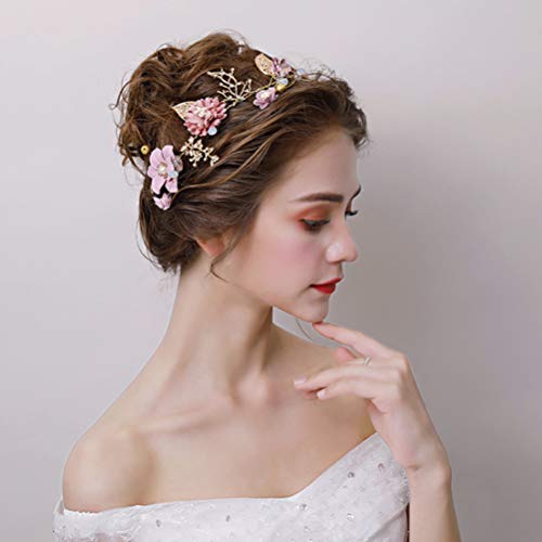 Lurrose Flor Nupcial Diadema Tela Floral Pelo Vid Dulce Oro Boda Accesorios para el Cabello para Mujeres Niñas