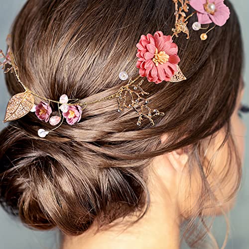 Lurrose Flor Nupcial Diadema Tela Floral Pelo Vid Dulce Oro Boda Accesorios para el Cabello para Mujeres Niñas