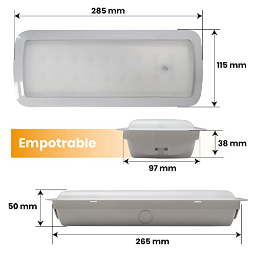 Luz de Emergencia LED Empotrable o Superficie con AUTOTEST. 3 Horas de Autonomia. Dos Funciones: Funcion No Permanente 3W 200 Lumenes. Funcion Permanente 7W 600 Lumenes.