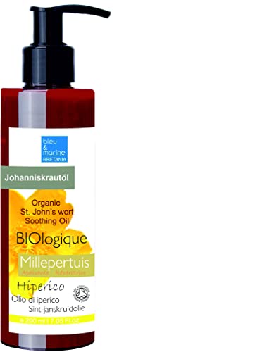 Macerado de Hiperico en Oliva Aceite de masaje, Aceite rojo de Hipérico Hierba de San Juan Muy Concentrado No cortado 200 ml 100% Puro Aceite Corporal Macerado en Aceite de Oliva, Vegan y no OGM