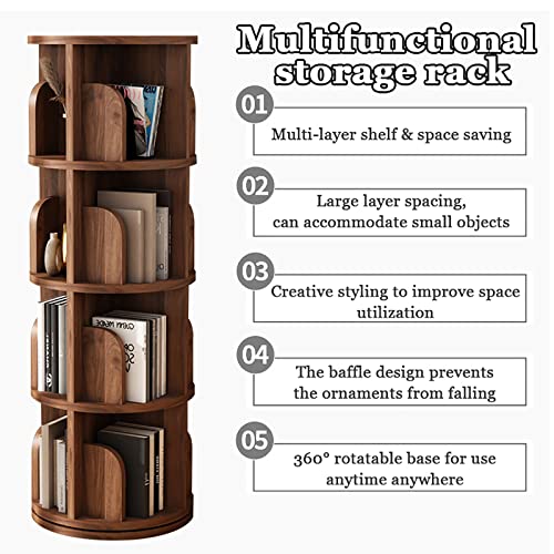 Madera Estante Para Libros,Giratoria Estantería Librería,Piso De Pie Estante De Almacenamiento,Multi-funcional Rack De Pantalla De Almacenamiento Librería Estantería Para Casa Ofic-Caoba 5 nivel 39x39