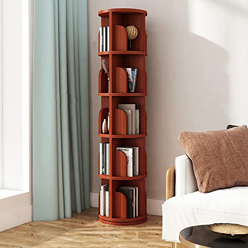 Madera Estante Para Libros,Giratoria Estantería Librería,Piso De Pie Estante De Almacenamiento,Multi-funcional Rack De Pantalla De Almacenamiento Librería Estantería Para Casa Ofic-Caoba 5 nivel 39x39