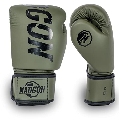 MADGON Guantes de Boxeo Hechos del Mejor Material para Larga Durabilidad – Guantes de Kick Boxing, Guantes de Artes Marciales, Guantes MMA y Sparring - Óptima Absorción de Impactos – Bolsa Incluida