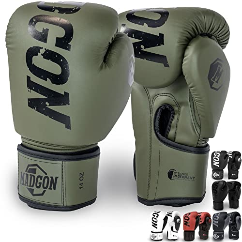 MADGON Guantes de Boxeo Hechos del Mejor Material para Larga Durabilidad – Guantes de Kick Boxing, Guantes de Artes Marciales, Guantes MMA y Sparring - Óptima Absorción de Impactos – Bolsa Incluida