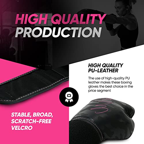 MADGON Guantes de Boxeo para Mujeres Hechos del Mejor Material para Una Larga Durabilidad – Guantes de Kick Boxing, Guantes MMA y Sparring – Óptima Absorción de Impactos – Incluye Bolsa