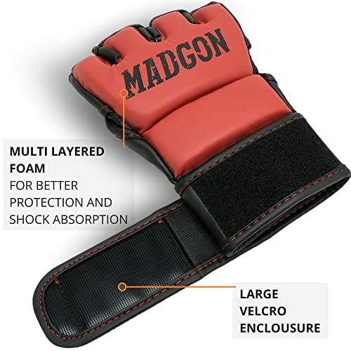 MADGON Guantes MMA con Acolchado Profesional – Guantes de Boxeo con Gran Estabilidad de Muñeca – Guantillas MMA Duraderas para Artes Marciales, Boxeo, Kickboxing, Sparring – Incluye Bolsa