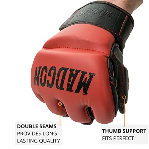 MADGON Guantes MMA con Acolchado Profesional – Guantes de Boxeo con Gran Estabilidad de Muñeca – Guantillas MMA Duraderas para Artes Marciales, Boxeo, Kickboxing, Sparring – Incluye Bolsa