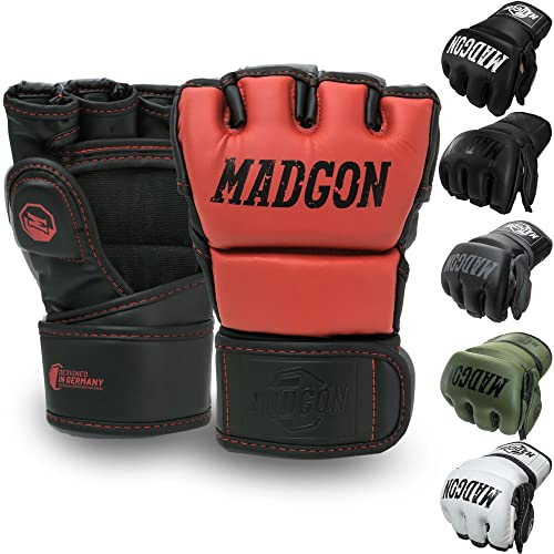 MADGON Guantes MMA con Acolchado Profesional – Guantes de Boxeo con Gran Estabilidad de Muñeca – Guantillas MMA Duraderas para Artes Marciales, Boxeo, Kickboxing, Sparring – Incluye Bolsa