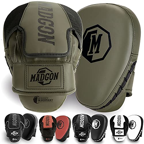 MADGON Manoplas de Boxeo y Artes Marciales con Acolchado de Ideal para Absorción Óptima de Impactos – Guantes de Boxeo para Artes Marciales, Kick Boxing, Boxeo en Casa - 1 Par - Bolsa Incluida