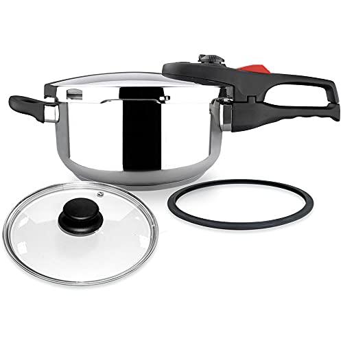 MAGEFESA PRACTIKA Plus COMPLET Olla a presión Super rápida de fácil Uso, Acero Inoxidable, Apta para cocinas inducción. Fondo Termo difusor, Pack Exclusivo Olla + Junta Extra + Tapa DE Cristal (3,2L)