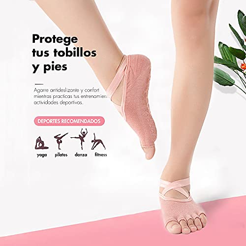 MAGIC SELECT 3 Pares Calcetines de Yoga Antideslizantes. Calcetin Deportivo para Pilates, Danza, Fitness, con Suela de Silicona. Evita lesiones y Ampollas. Talla única (35-40).