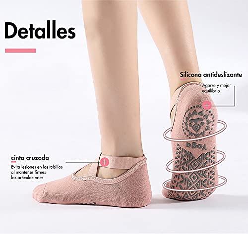 MAGIC SELECT 3 Pares Calcetines de Yoga Antideslizantes. Calcetin Deportivo para Pilates, Danza, Fitness, con Suela de Silicona. Evita lesiones y Ampollas. Talla única (35-40).