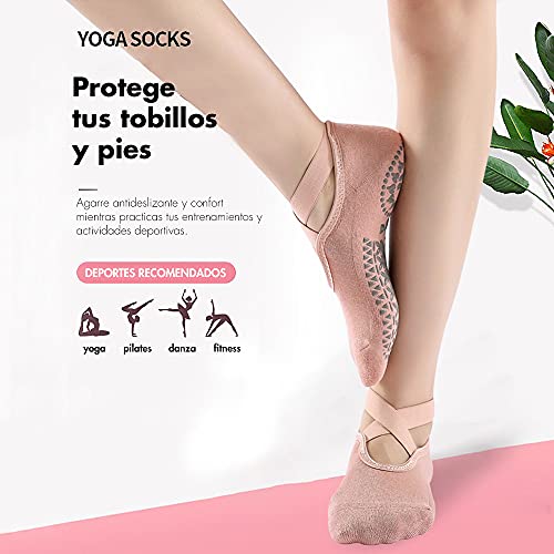 MAGIC SELECT 3 Pares Calcetines de Yoga Antideslizantes. Calcetin Deportivo para Pilates, Danza, Fitness, con Suela de Silicona. Evita lesiones y Ampollas. Talla única (35-40) (Azul/Rosa/GrisClaro)