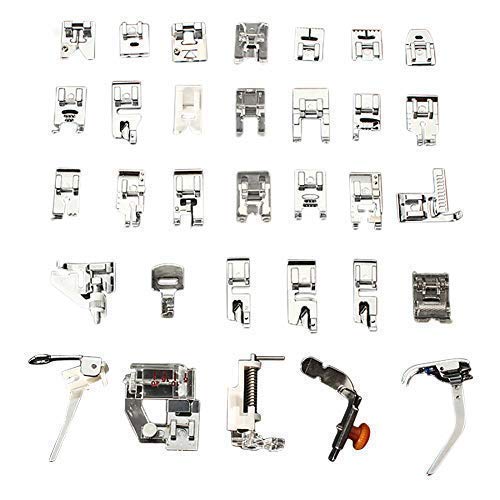 Magiin Kit de Accesorios de Costura Multifunción Multifunción Máquinas de Coser Presser Sewing Tool Plata Metal (32 Tipos de Versión en Inglés Simple de Prensatelas)