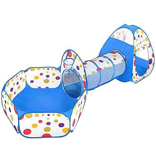 MAIKEHIGH Tienda Campaña Infantil, 3 en 1 Plegable Pop-up Piscina de Bolas con Tunel para Regalo de Cumpleaños para Niños Niñas en el Exterior Azul (Pelota No Incluida)