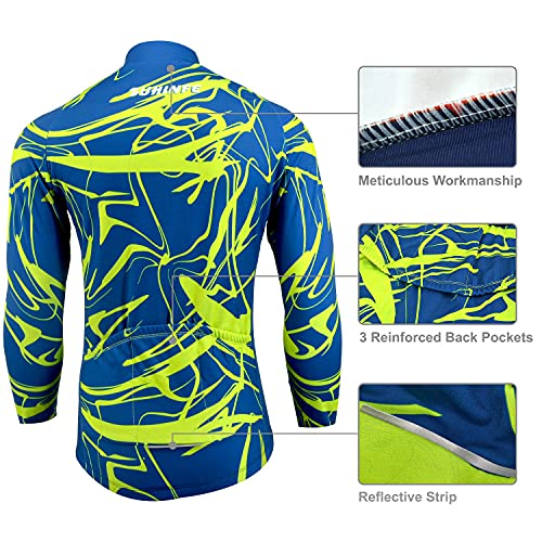 Maillot Ciclismo Invierno Hombre Manga Larga, Ropa Ciclismo Forro Polar Térmico con Cremallera Completa, Tira Reflectante y y Pantalón con Pechera Ciclismo para Mantener el Calor, Azul, M