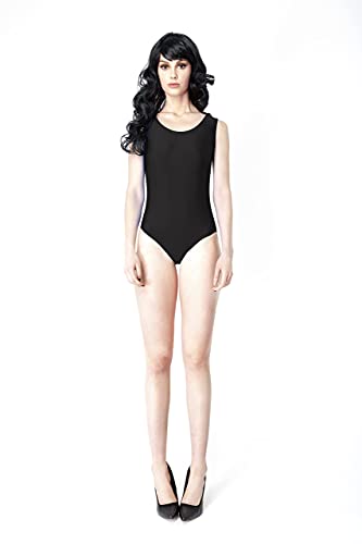 Maillot de Danza Ballet Gimnasia sin Mangas con Correa Ancha, Leotardo Clásico Mujer de Cuello Redondo (Negro, L)