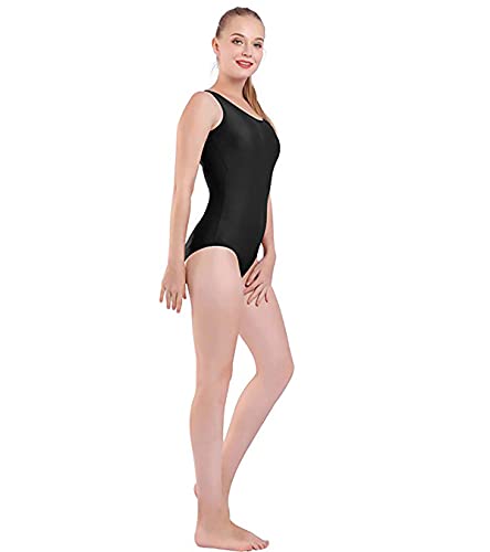 Maillot de Danza Ballet Gimnasia sin Mangas con Correa Ancha, Leotardo Clásico Mujer de Cuello Redondo (Negro, L)