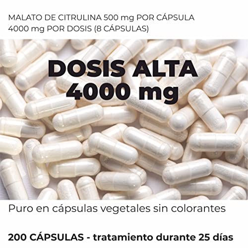 Malato de L-citrulina + Vitamina B6 | 200 cápsulas 500mg | aminoácido vegano | óxido nítrico