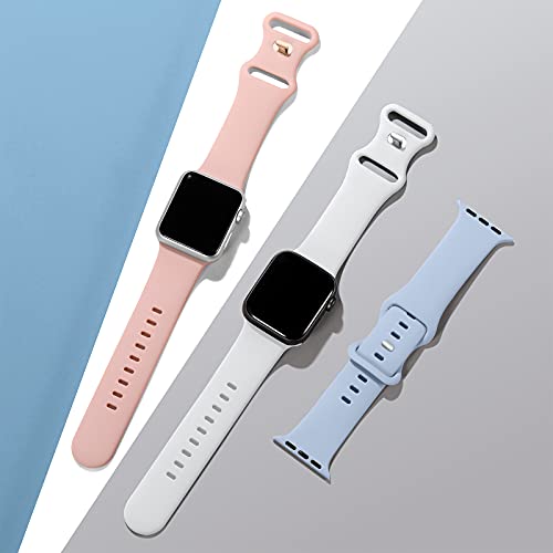 Maledan 3 Pack Correas Compatible con Apple Watch Correa 38mm 40mm 41mm 42mm 44mm 45mm, Correa de Silicona Suave Compatible con iWatch SE/Series 7 6 5 4 3 2 1, 38mm/40mm/41mm-S/M, Lila/Blanco/Rosa