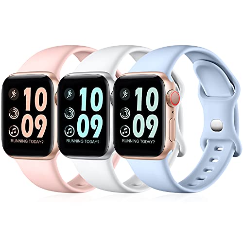 Maledan 3 Pack Correas Compatible con Apple Watch Correa 38mm 40mm 41mm 42mm 44mm 45mm, Correa de Silicona Suave Compatible con iWatch SE/Series 7 6 5 4 3 2 1, 38mm/40mm/41mm-S/M, Lila/Blanco/Rosa