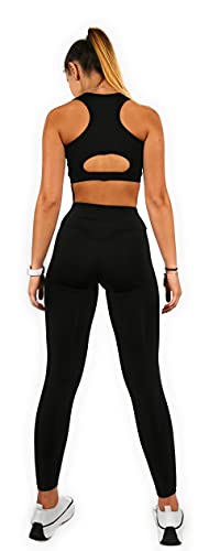 Mallas Push Up para Deporte de Mujer, Leggins Pantalon Deporte Yoga, Leggings Mujer Fitness Suaves Elásticos Cintura Alta para Reducir Vientre (M/L, Negro)