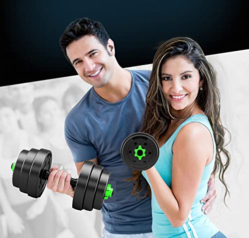 Mancuernas ajustables Set 2 en 1 con Pesas Barra De Dumbbell con Recta Barras para Gimnasio Casa Ejercicio Fitness Desmontable musculacion en casa Kit,Verde,15kg