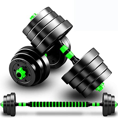 Mancuernas ajustables Set 2 en 1 con Pesas Barra De Dumbbell con Recta Barras para Gimnasio Casa Ejercicio Fitness Desmontable musculacion en casa Kit,Verde,15kg