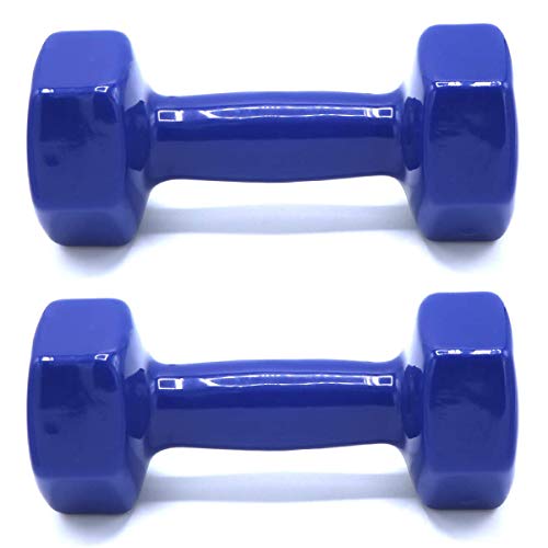 Mancuernas con Revestimiento de Vinilo, Pack DE 2. Color Azul. Peso de 3 Kilos. Gimnasio en casa, Ejercicios Ligeros. Mantente en Forma.