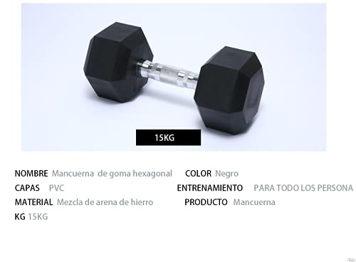 Mancuernas hexagonales ergonómicas con empuñadura de Cromo y Revestimiento de Caucho. 5kg / 7.5kg / 10kg / 12,5kg / 15kg (15KG)