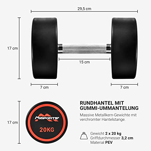 Mancuernas redondas Premium juego de 2 | Revestimiento de goma mancuernas 2,5-50 kg | Mango cromado y cordelado | Mancuernas de diferentes variantes de peso, pesas