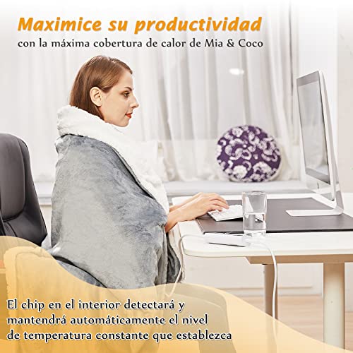 Manta Electrica grande Termica Cama 160x130cm, 10 niveles de calor y temporizador de apagado automático de 1~9 horas y pantalla digital, lavable a máquina, Sherpa de franela, certificado ETL