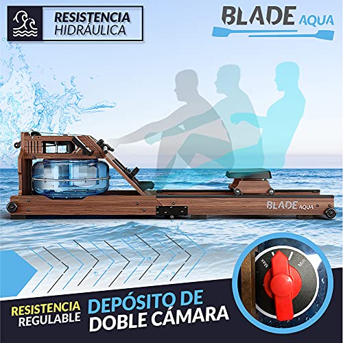 Máquina de Remo Blade Aqua W-1, Madera y Agua / 100% Fresno Americano de Cultivo Sostenible / Equipo de Gimnasia en Casa Plegable / Consola LCD + Monitor de Ritmo Cardiaco / App Kinomap