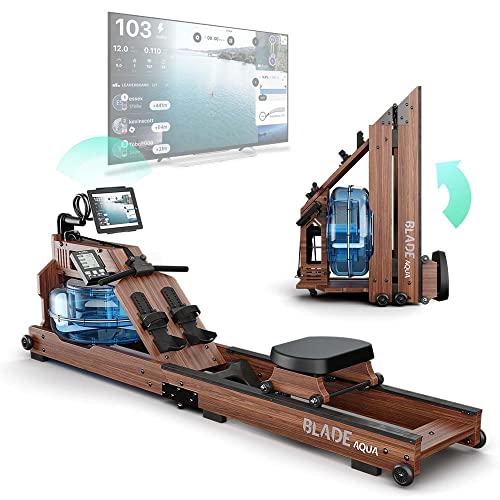 Máquina de Remo Blade Aqua W-1, Madera y Agua / 100% Fresno Americano de Cultivo Sostenible / Equipo de Gimnasia en Casa Plegable / Consola LCD + Monitor de Ritmo Cardiaco / App Kinomap