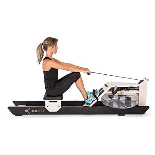 Máquina de Remo de Agua Koufit Hydro Rower| Madera Roble Blanco-Negro| Entrenamiento Completo| MAX. 150kg|