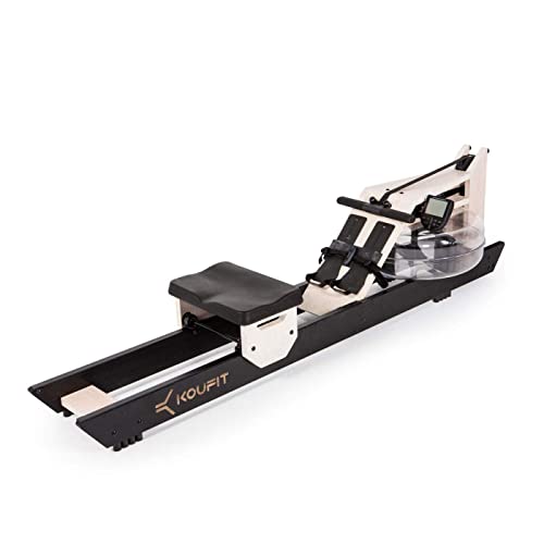 Máquina de Remo de Agua Koufit Hydro Rower| Madera Roble Blanco-Negro| Entrenamiento Completo| MAX. 150kg|