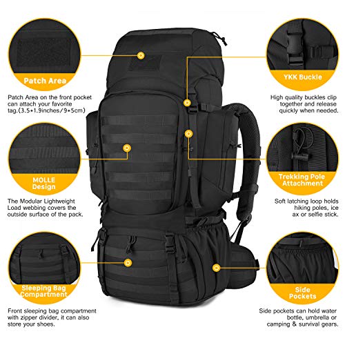 Mardingtop 50L/60L Mochila Táctica Militar Mochilas de Asalto MOLLE de Gran Capacidad Bolsa de Emergencia para Montañismo, Senderismo, Acampada, Caza y Actividad al Aire Libre (Nergo)