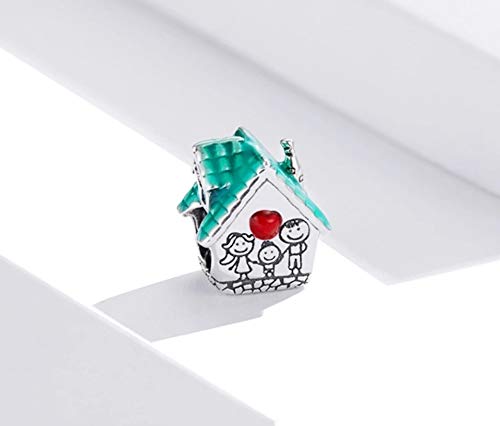 Mar's Designs - 2 Charms Pandora Style Casa Familiar y Corazón con Cristales Plata de Ley | Regalos originales para mujer | Colgantes Compatibles Pulsera Pandora Charm Plata | Regalos para madre